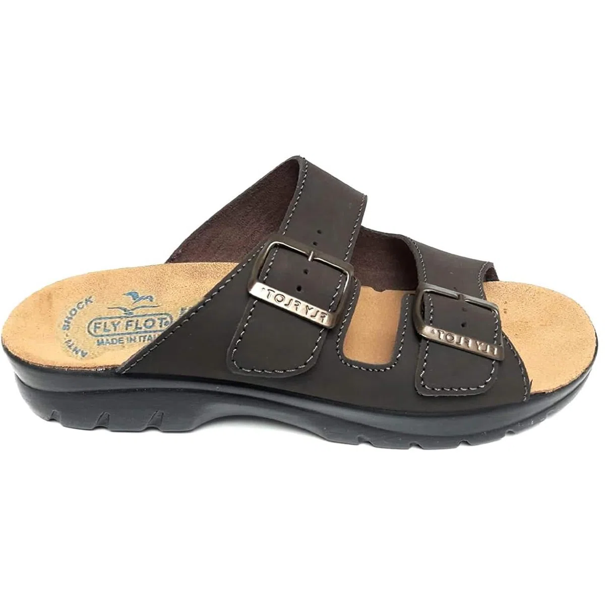 Fly Flot sandali UOMO ciabatte pelle doppia fibbia 44026 soletta anatomica ciabatta aperta originali made in italy