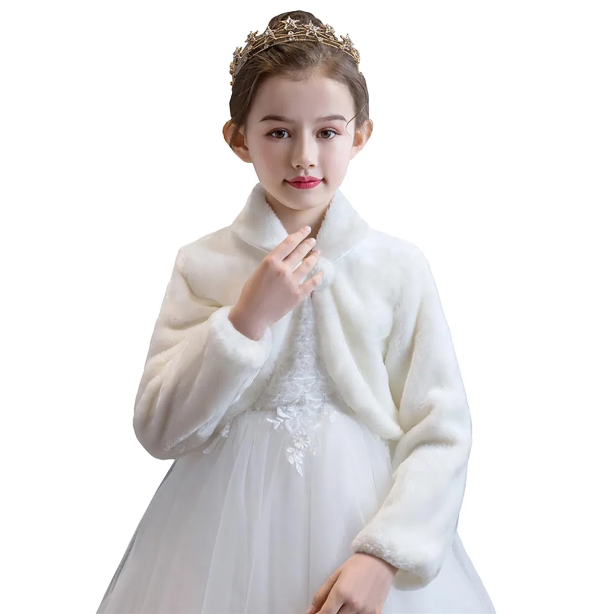 Cardigan Bambine Ragazze in Pelliccia Sintetica a Maniche Lunghe in Fiore Ragazze Bolero Coprispalle Giacche con Manica Lunga per Matrimonio
