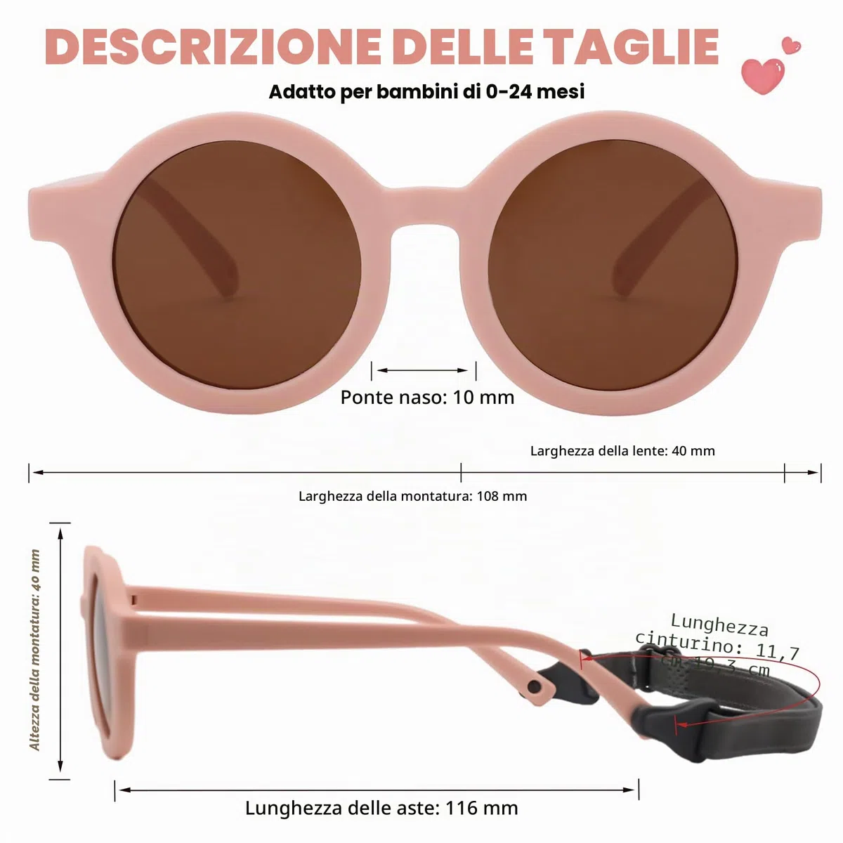 Occhiali da Sole Neonato 0-24 Mesi - Polarizzati con Regolabile Cinturino Rotondi per Bambini Bambino Bambina Neonata Occhiali da Sole