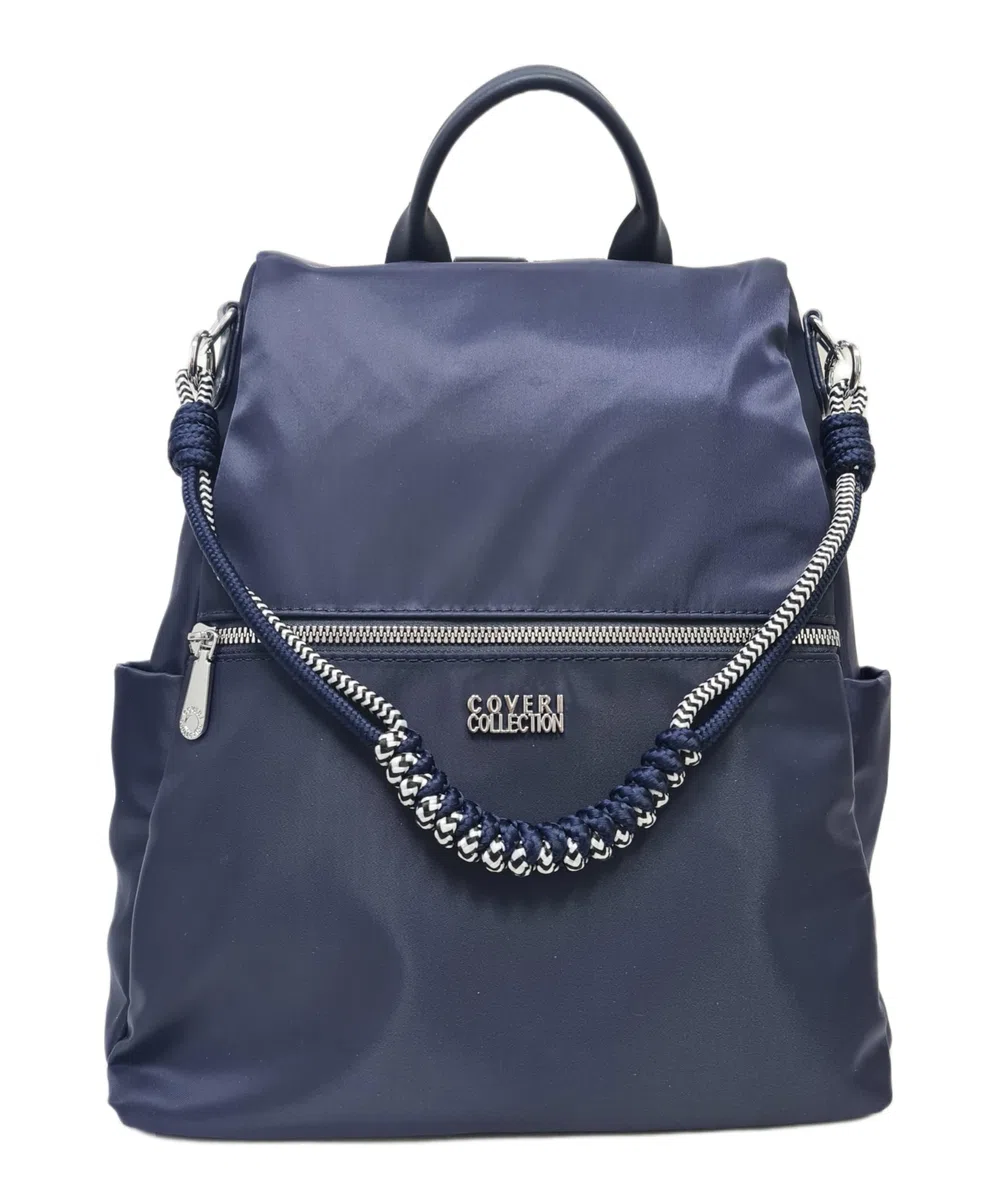 COVERI COLLECTION Zaino Donna casual in Nylon Impermeabile, Convertibile in Borsa a Tracolla, con Sistema Antifurto, Apertura sul retro, Dimensioni 30x13x34 cm Art.5187-1 (BLU)
