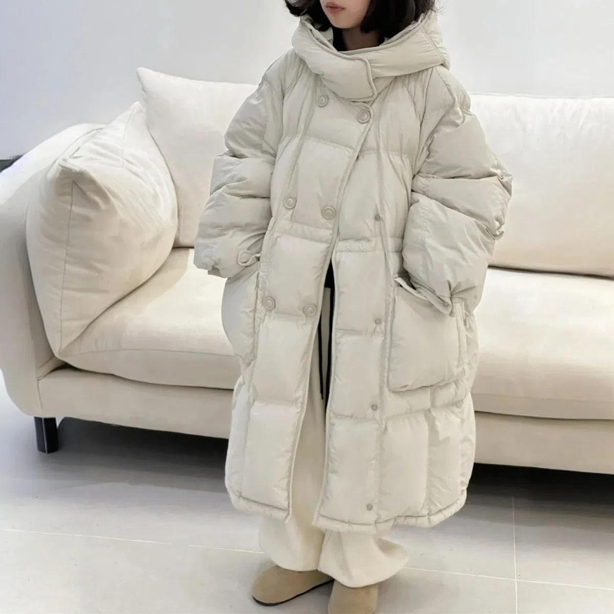 Piumino lungo invernale per ragazze Cappotti alla moda Oversize Caldi Spessi Piumini Maxi Lunghezza Elegante Parka Isolato Impermeabile Outwear