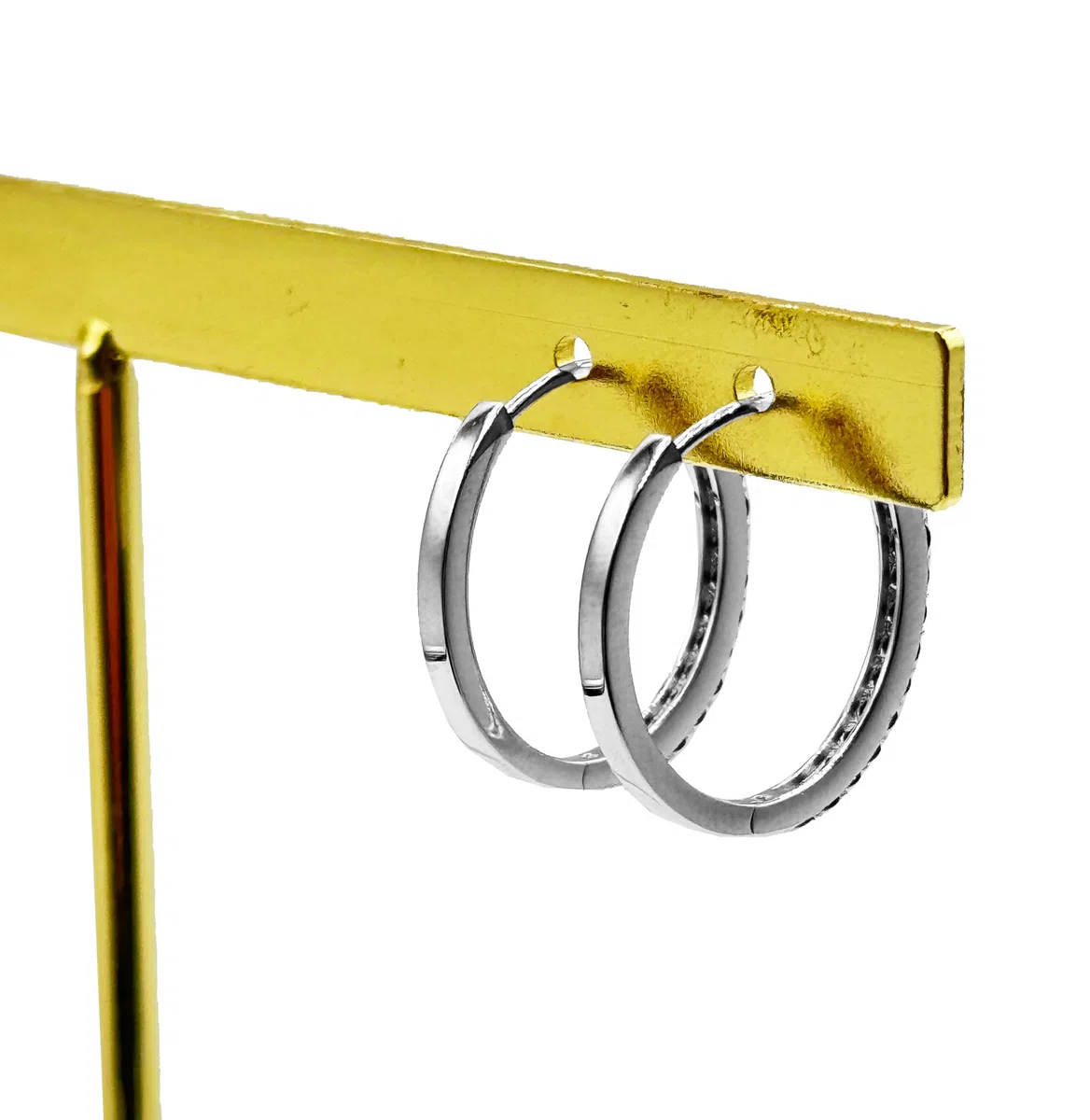 Coppia di Orecchini a Cerchio Blu cerchietti strass in argento 925 rodiato - Hoops Collection