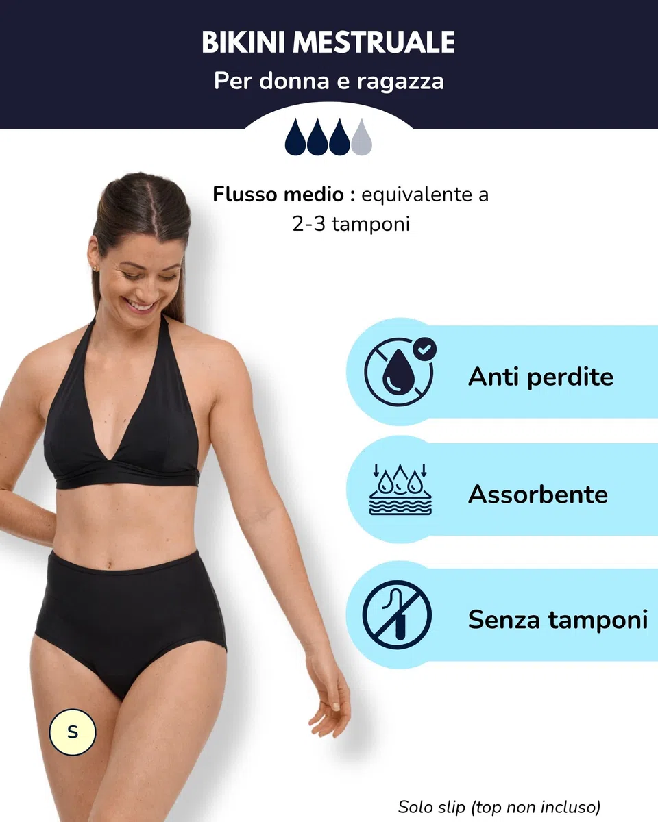 SORIO® Bikini Mestruale a Vita Alta per Donna e Ragazza - Solo Slip - Assorbente, Anti-perdite e Anti-Odore - Costume Mestruale per Ciclo Medio - Coprente, Confortevole e Discreto - Naya