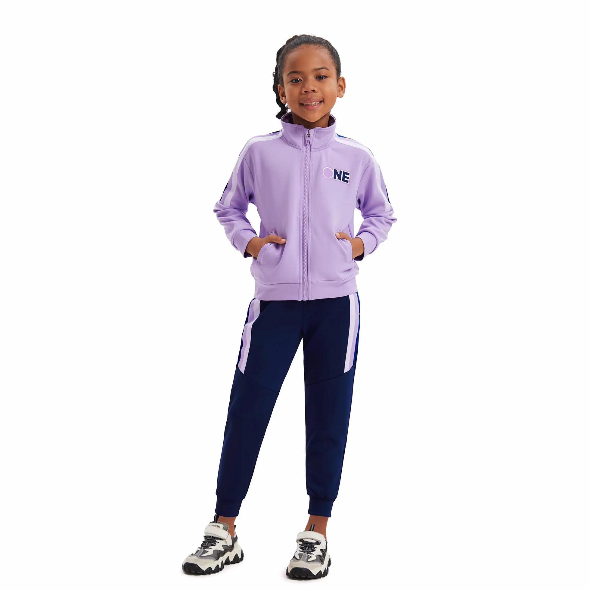 Ragazze Bambini Tuta Abbigliamento 2 pezzi Set a righe Bomber con zip Top con tasche Sport Jogger Pantaloni