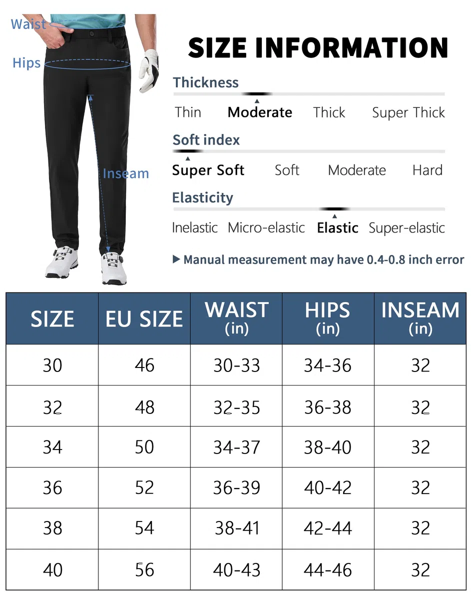 Pioneer Camp Pantaloni da golf da uomo, elasticizzati, traspiranti, lunghi, con elastico in vita e 3 tasche funzionali