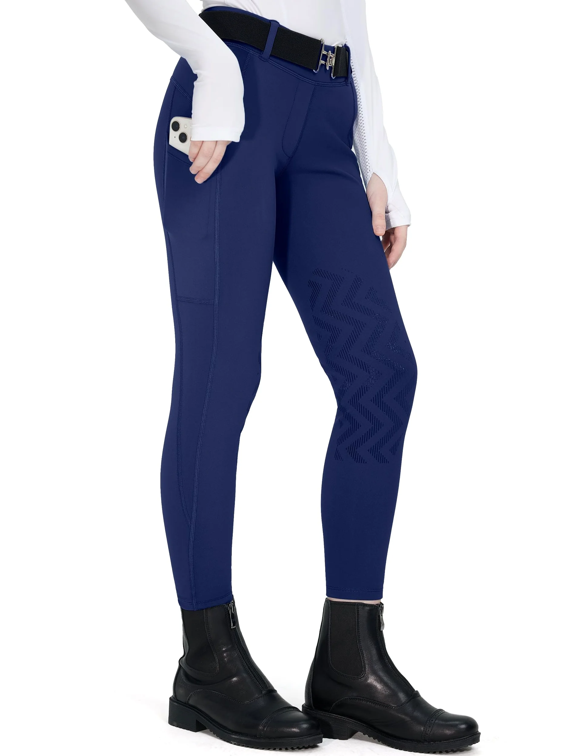FitsT4 Sports Pantaloni invernali da equitazione per ragazze in pile per bambini pantaloni da equitazione con toppe al ginocchio per scuola equestre collant tasche