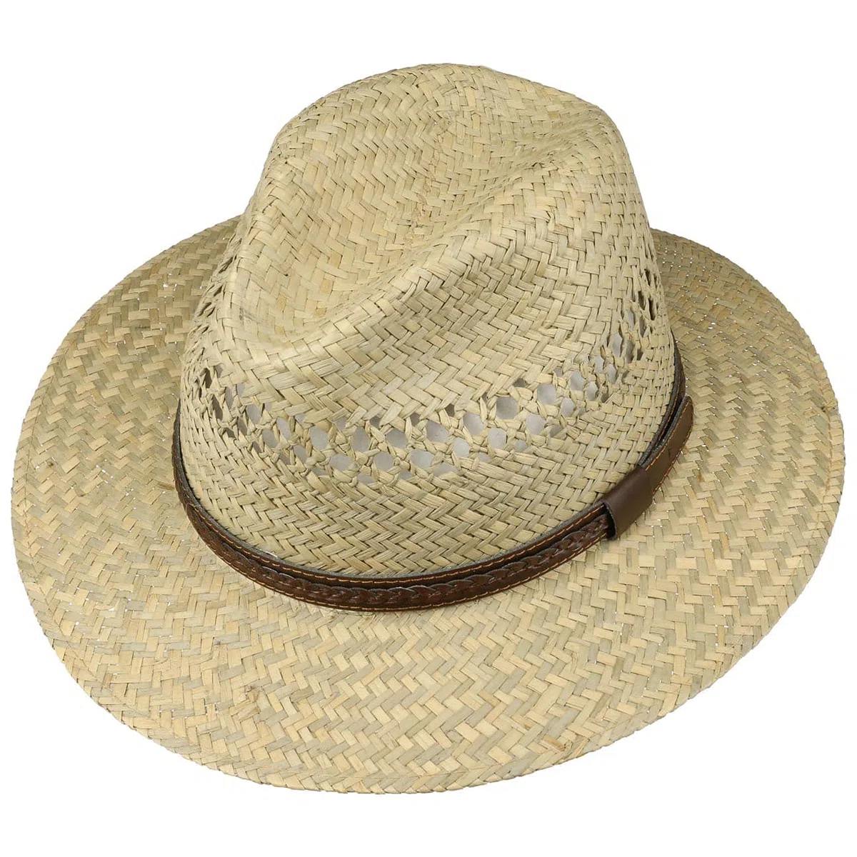 LIPODO Steven Traveller Cappello di Paglia Unisex 100% Paglia Made in Italy Estivo con Cordoncino in Pelle Colori Naturali