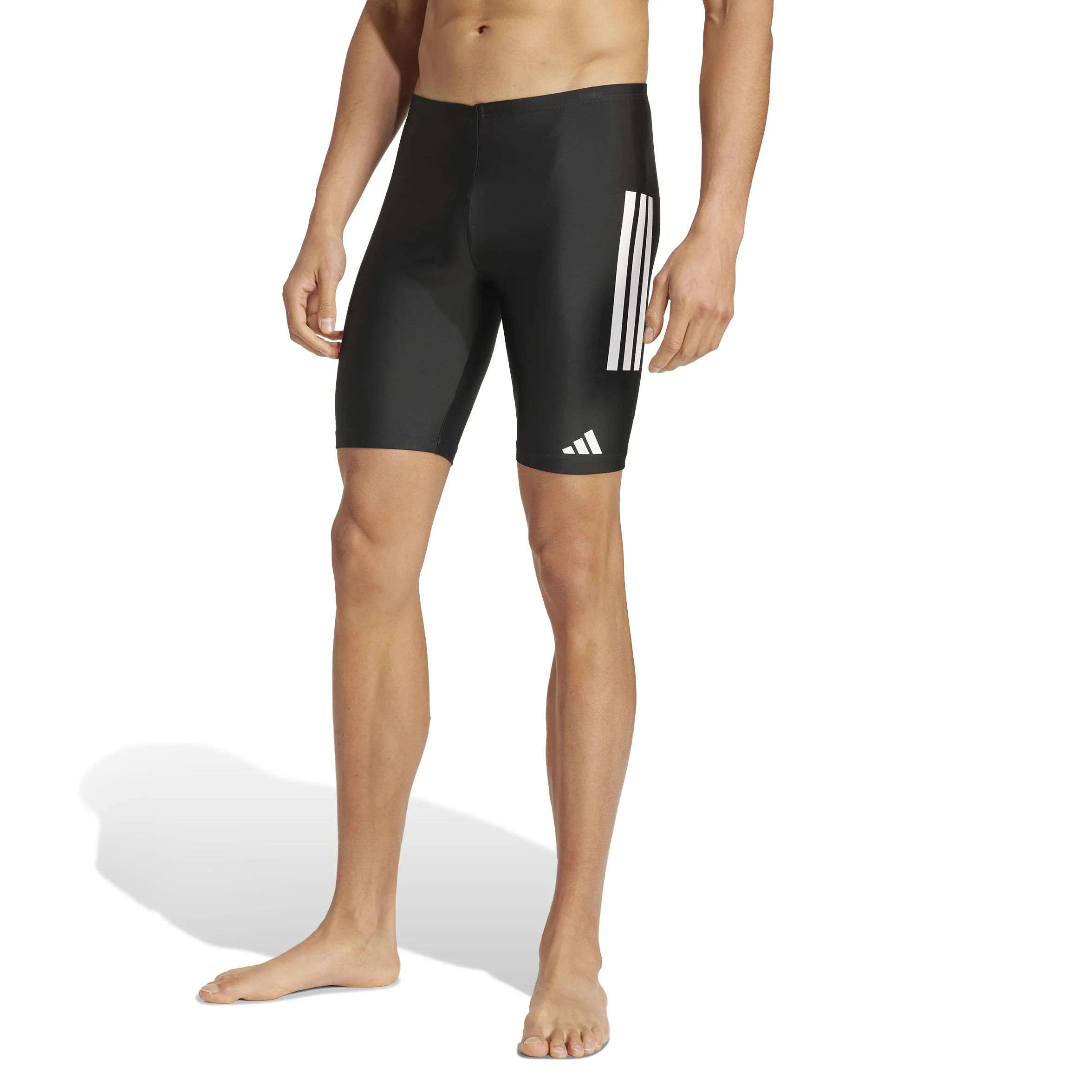 adidas Homme 3 Stripes Swim Jammers 8 inch, Black/White, M-L