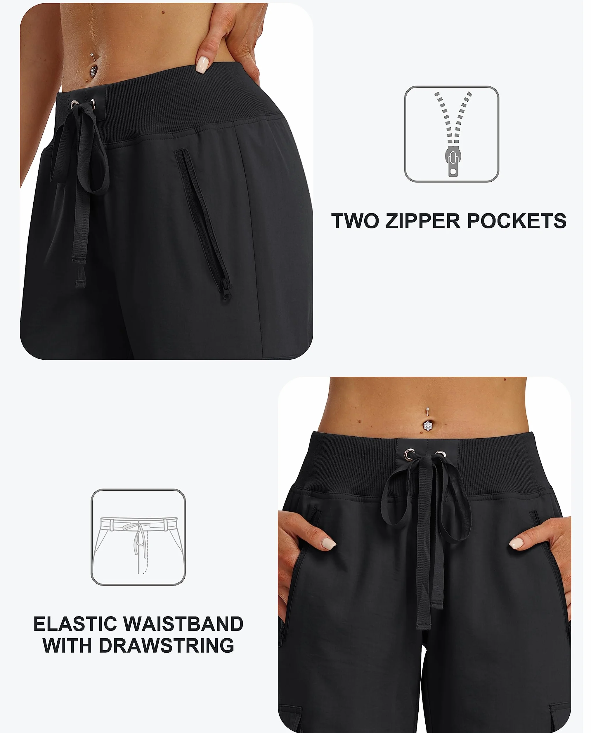MoFiz Pantaloni Cargo Donna Capri Pantaloni Estivi 3/4 Leggeri Outdoor Escursionismo Pantaloni Traspiranti con Tasche Zip