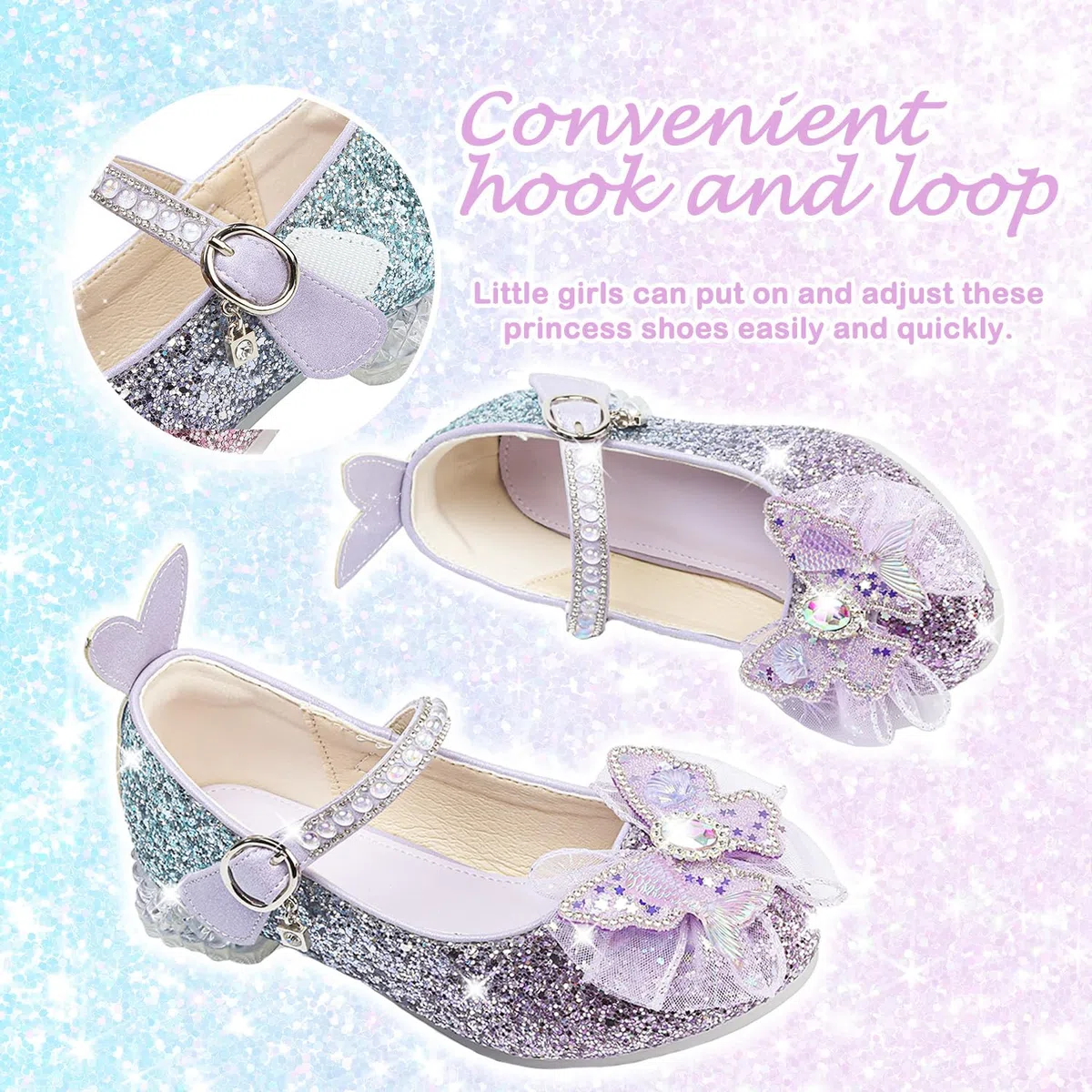 Mary Jane - Scarpe da principessa glitterate, con tacco basso, per feste, matrimoni, compleanni, balli studenteschi, cosplay, ballerine per bambini