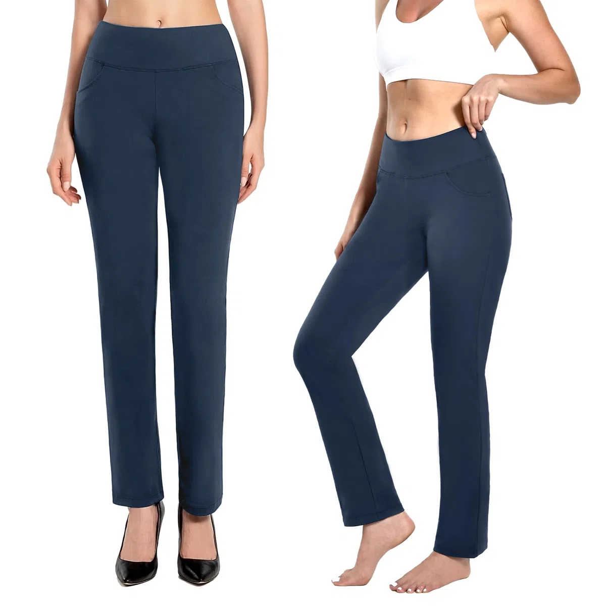 MOVE BEYOND Donna Pantaloni e Pinocchietti Bootleg da Yoga con 4 Tasche a Vita Alta Controllo di Pancia