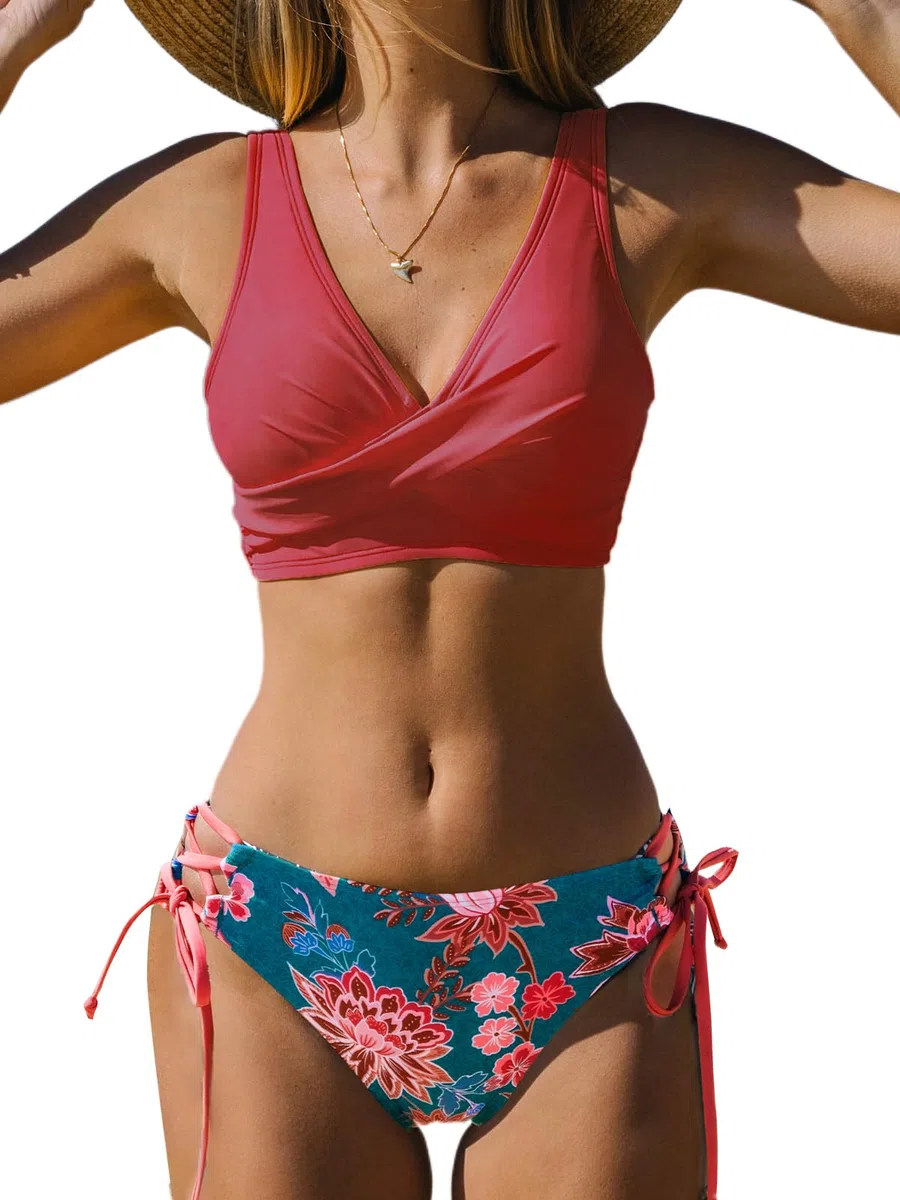 CUPSHE Bikini Set Push-up Stampa Floreale Scollo a V Due Pezzi