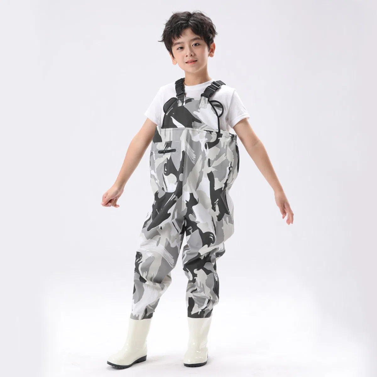 Stivaletti impermeabili per bambini, con stivali, pantaloni da pesca con tracolla regolabile, antiscivolo, in gomma, per bambini e bambine