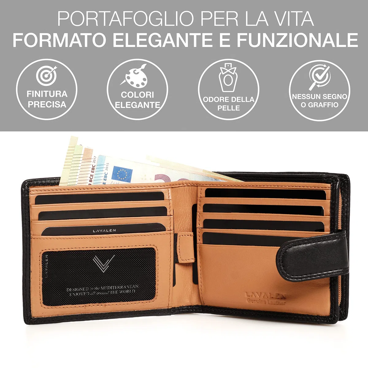 Portafoglio Uomo Pelle Vera - Portamonete Uomo Elegante con Blocco RFID - Porta Carte di Credito Grande – Wallet for Men - Portafoglio Slim con Portamonete - Idee Regalo Papá.