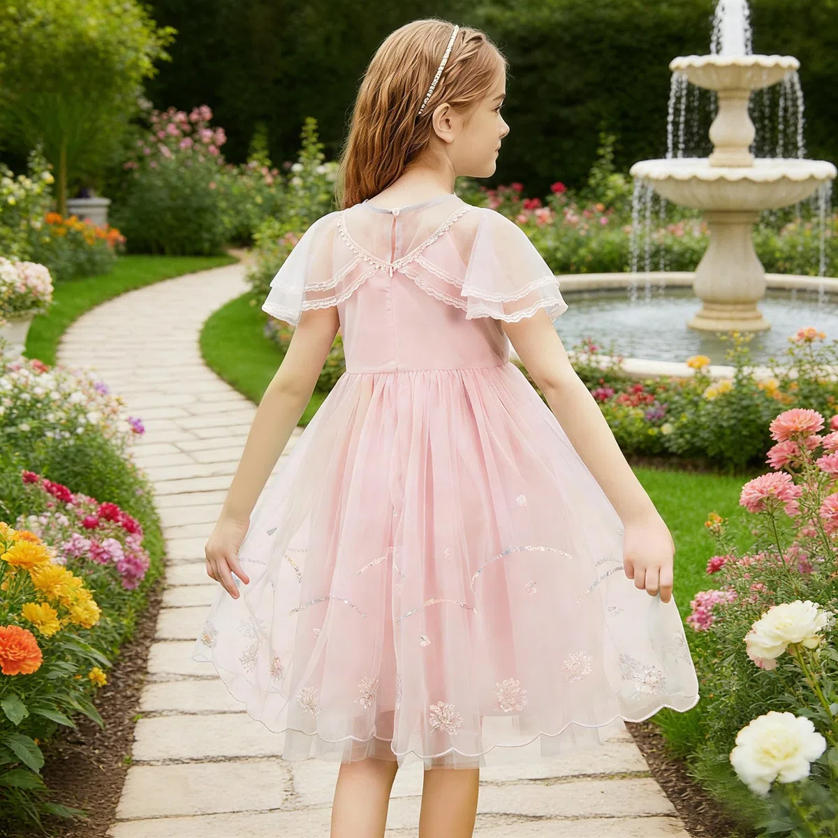 100-150 Vestito da Principessa per Bambina con Paillettes,Vestito Elegante Bambina in Tulle A-Line con Rete,Abiti per Bambina,Vestito Festivo,Vestito Estivo per Bambina per Feste,Compleanni,Carnevale