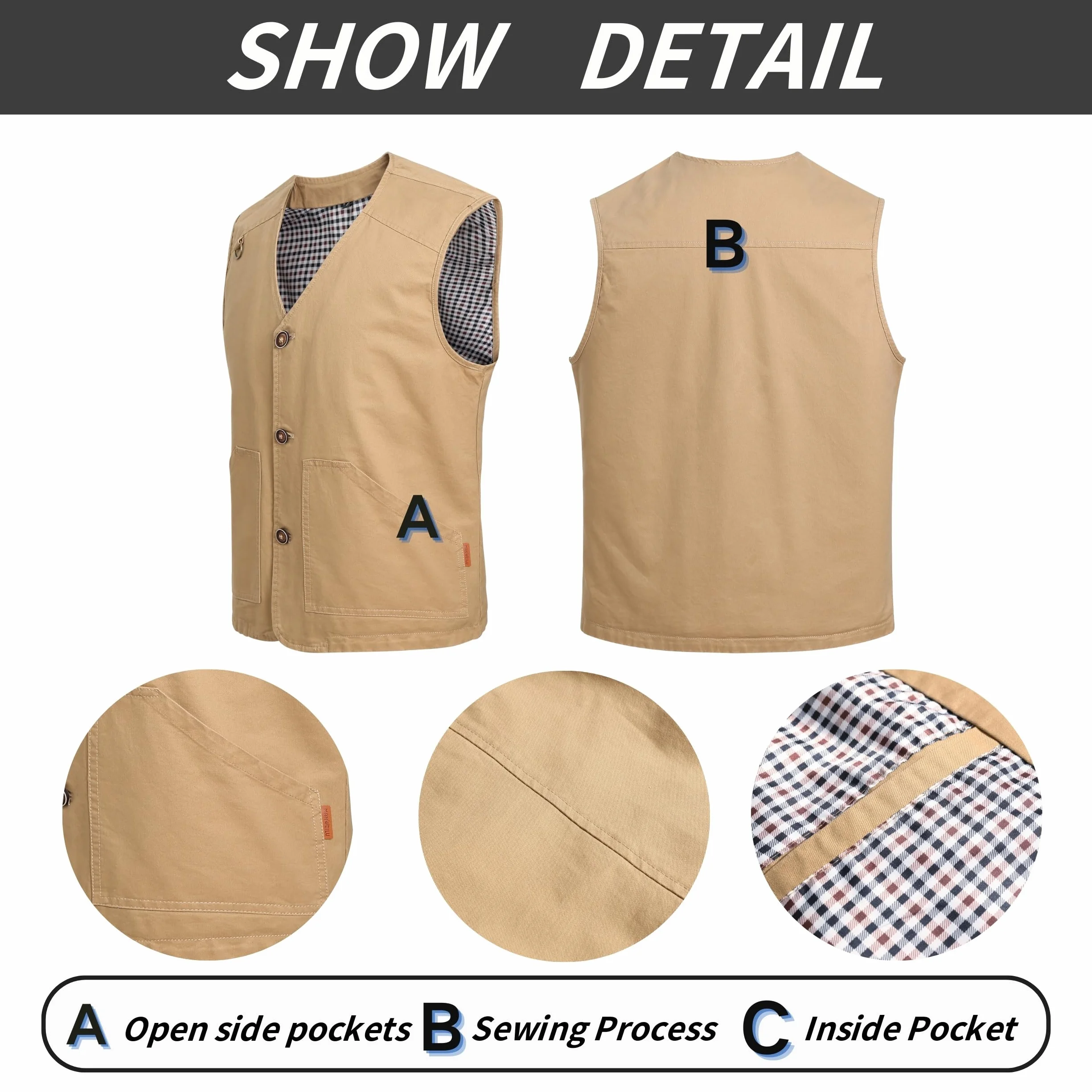 Gilet da All'aperto di cotone da Uomo Leggero Traspirante Multi-Tasche Panciotto Pesca Casual Gilet Caccia Fotografi Campeggio Senza Maniche
