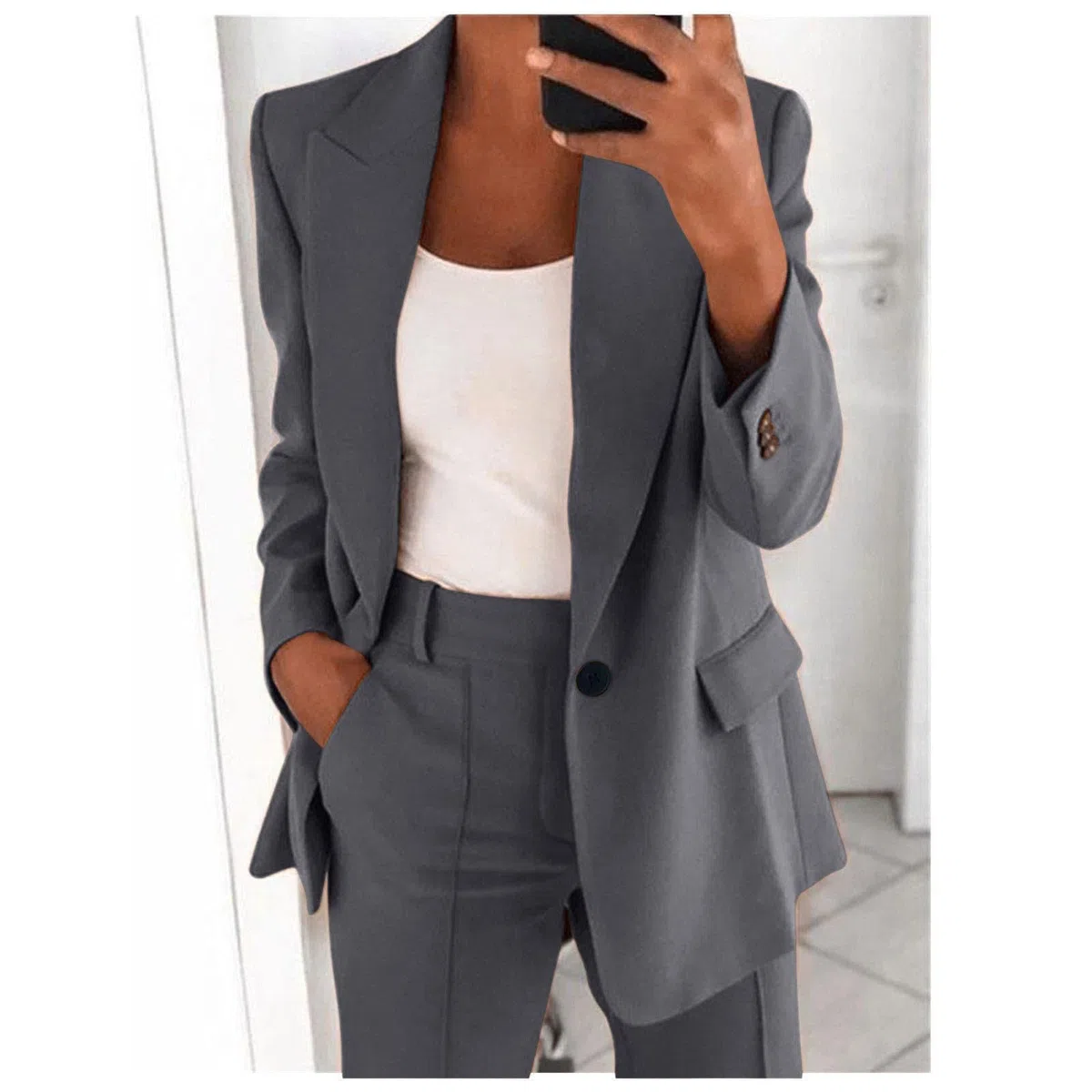 Completo Tailleur Donna Eleganti Curvy Pantaloni e Giacca da Cerimonia Blazer a Maniche Lunghe Due Pezzi Elegante Suit Ufficio e Lavoro