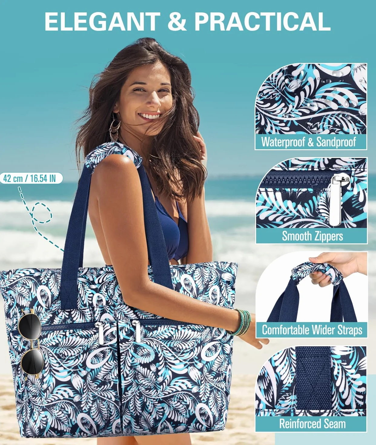 Borsa Mare Donna Grande Borsa Spiaggia Famiglia 45L Impermeabile Borsas Piscina XXL Shopper Tote Bag con Cerniera Borse da Spiaggia Pieghevole per Shopping Viaggio Picnic