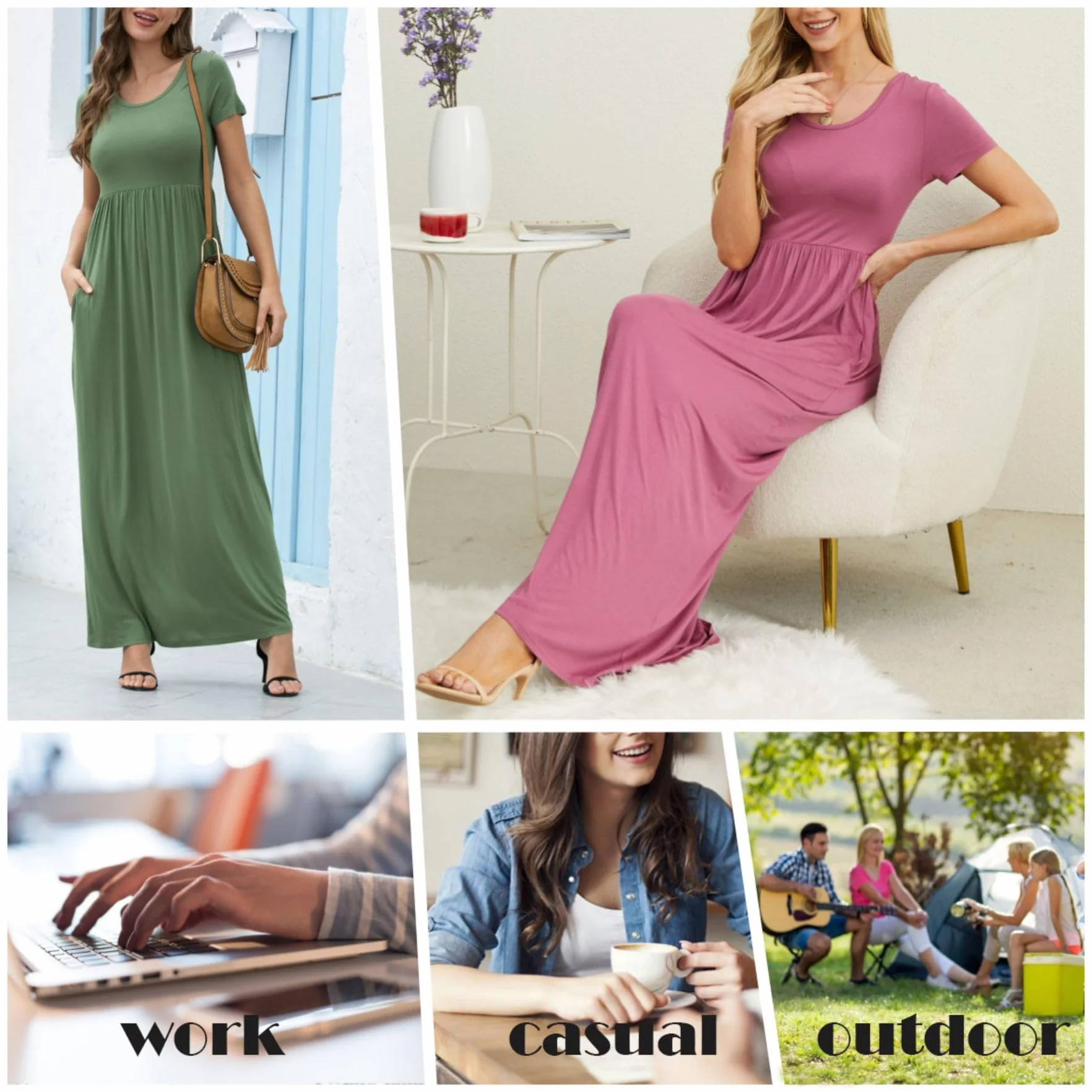 GRECERELLE Maxi Abito Estivo da Donna, Casual, a Maniche Corte, con Tasca, per Tutti i Giorni, Vacanze, Viaggi, maternità