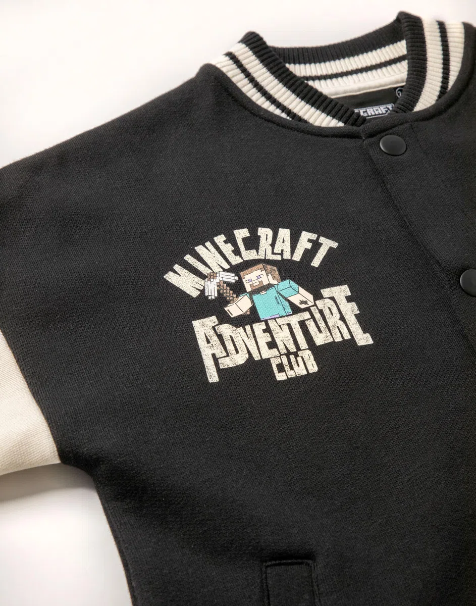 MINECRAFT Giubbotto bomber Creeper in bianco e nero | Giacca college da ragazzo con grafica Adventure Club | Capispalla per abbigliamento casual a maniche lunghe | Merchandising