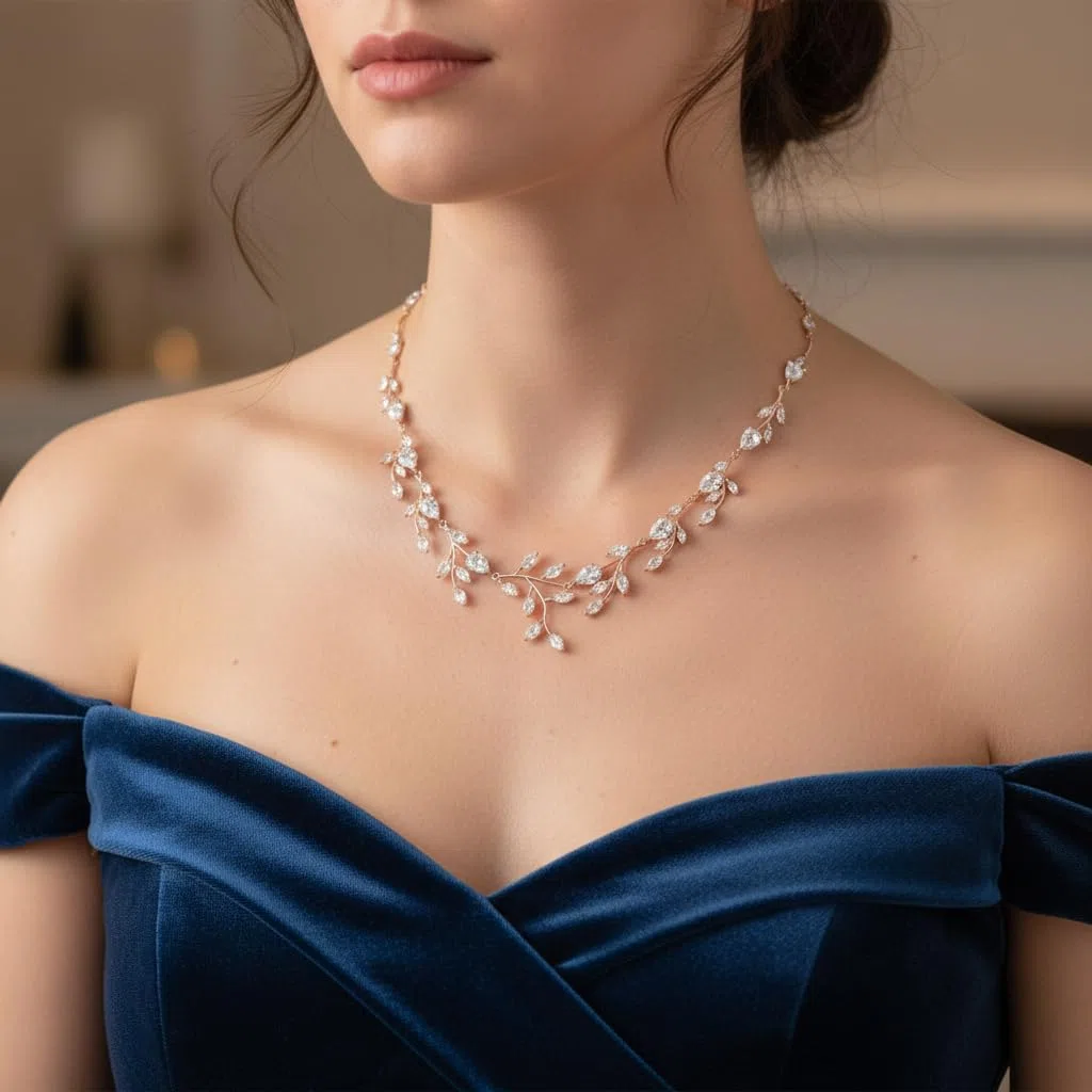 EVER FAITH Gioielli da Sposa per Le Donne Sposa Birdesmaid, Sparkly Zirconia cubica Pera Birthstone Foglia Collana Orecchini Set per Prom