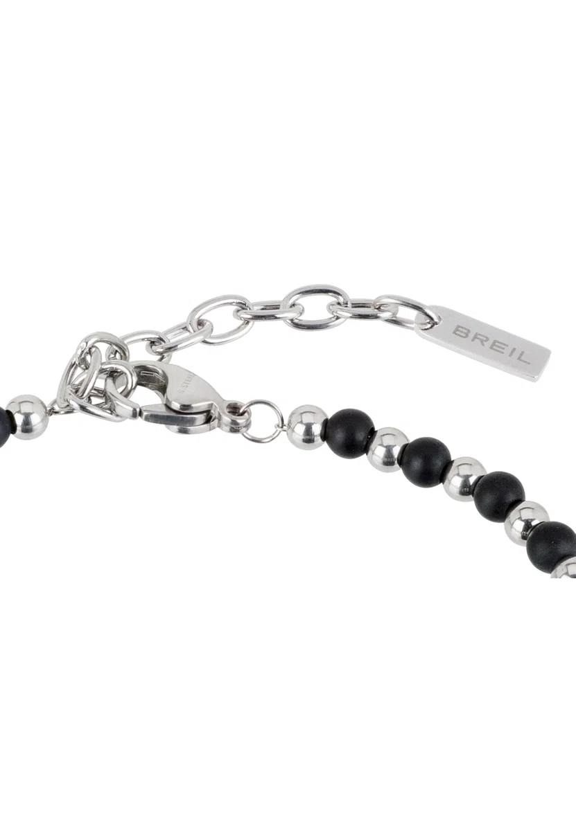 Breil, Collezione Black Onyx, Bracciale da Uomo a Ispirazione Nautica, con Sfere di Onice Nero e Acciaio Specchiato, Chiusura a Moschettone, Idee Regalo Uomo, Lunghezza 17.5-22.5 cm
