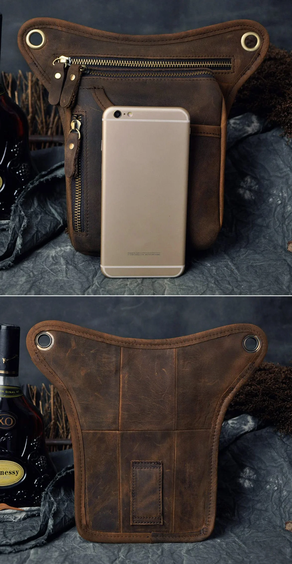 Le'aokuu Uomini Vera Pelle Marsupio per Moto Borsa a Tracolla Messenger a Spalla sacco di bum borsa dell'anca per gambe coscia 211-5
