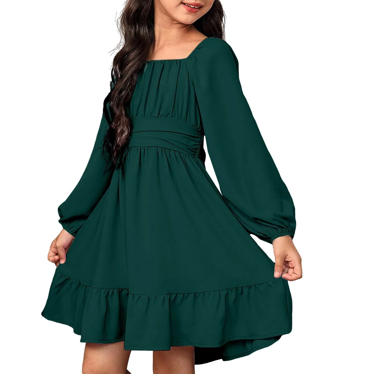 Vestito da festa per ragazze elegante autunno manica lunga cravatta indietro volant principessa matrimonio compleanno vestito bambini tinta unita una linea abiti casual