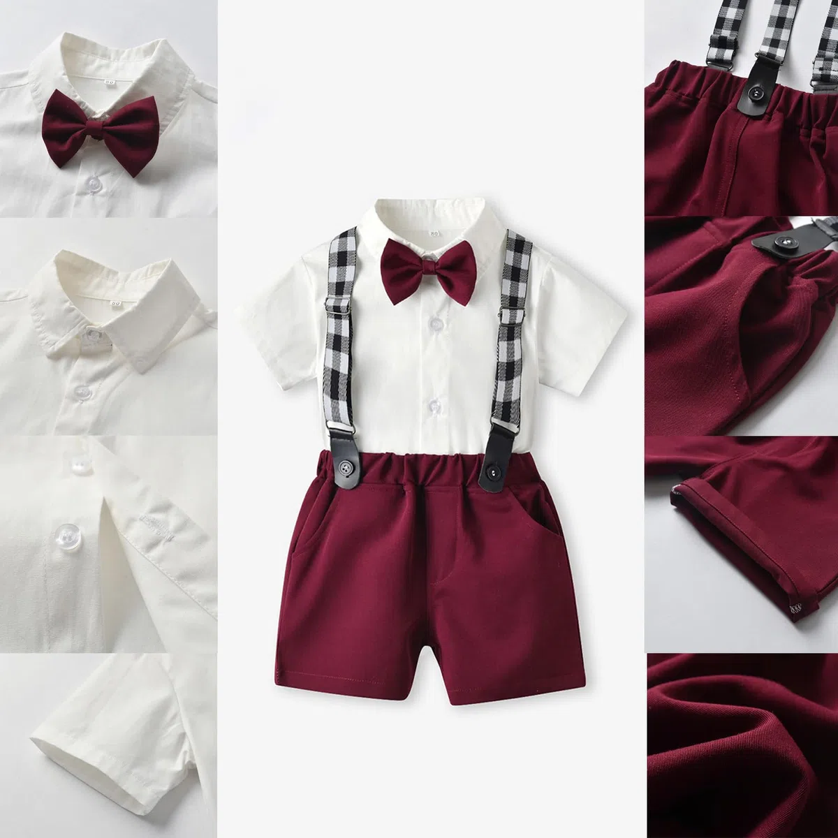 Bimbo Completini e Coordinati Gentiluomo, Completo Cerimonia Bambino Pantaloncini con Bretelle + Camicia e Papillon per Ragazzi