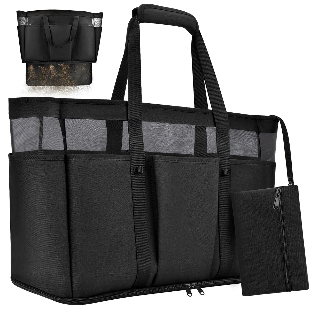 Grande Borsa da Spiaggia 45L Borsa Mare Donna Famiglia con Chiusura Zip 50x35x20cm XXL Shopper Weekender Borsone Tote Bag per Shopping Viaggio Picnic
