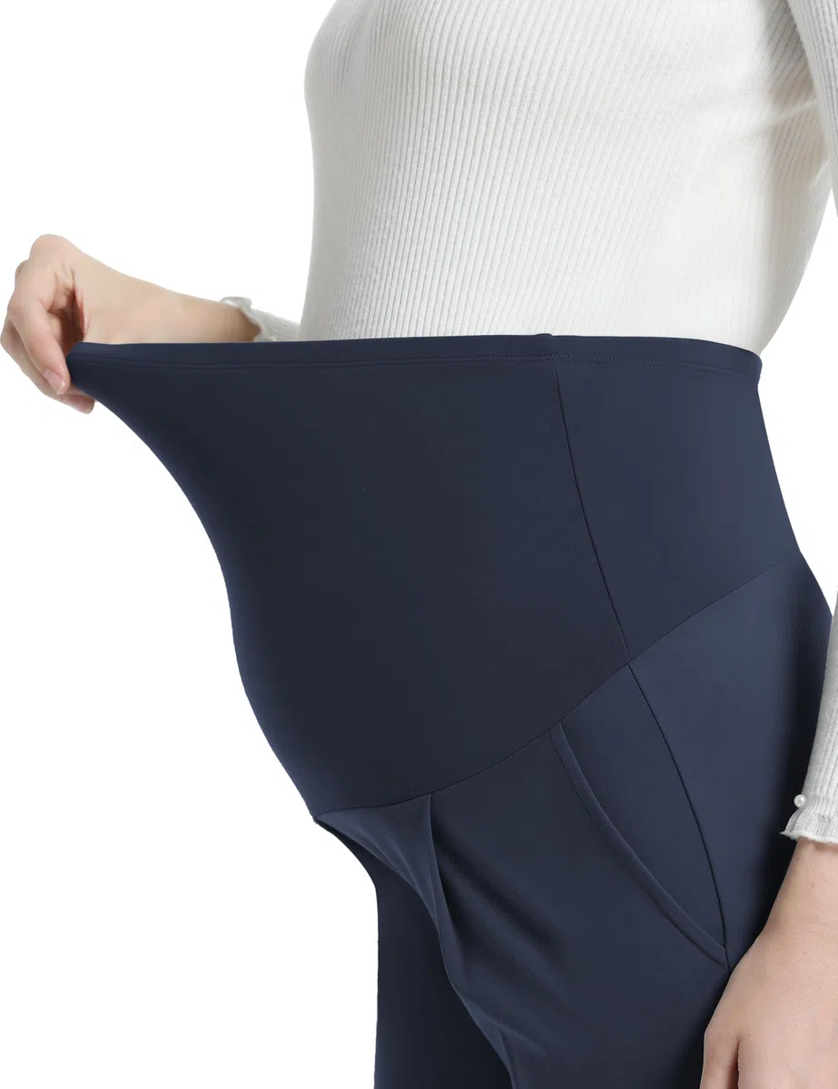 Pantaloni premaman da donna a gamba larga, a vita alta, elasticizzati, per ufficio, lavoro, lounge con tasche