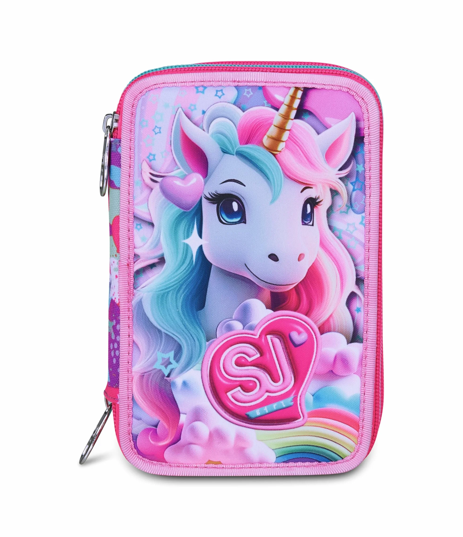 SJ GANG STYLE JAM GANG Astuccio Scuola 3 Zip, Rosa, Portapenne Triplo Scomparto Completo Di Penne, Matite, Colori, Accessori Zaino, Scuole Elementari, Bambina