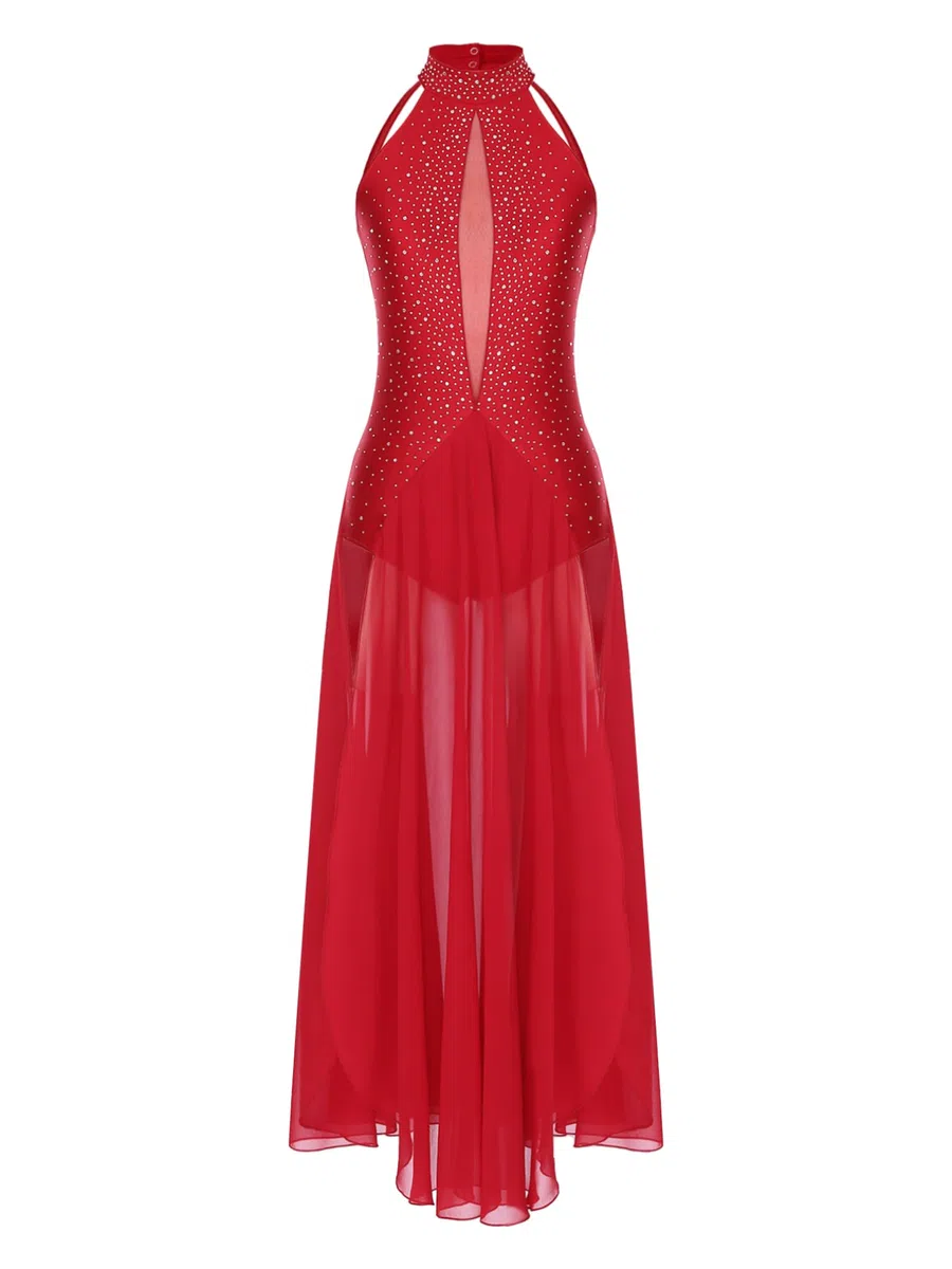 Agoky Vestito da Ballo Lirico per Donna Abito da Pattinaggio Vestito Danza Moderna Contemporanea Abito da Ballo Latino Spettacolo Gare di Ballo