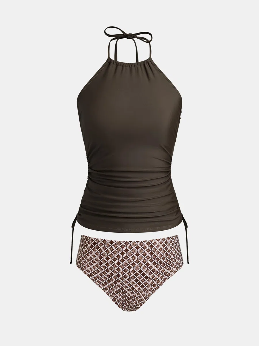 CUPSHE Tankini da donna Set due pezzi costume da bagno a collo alto Halter vita media coulisse regolabile