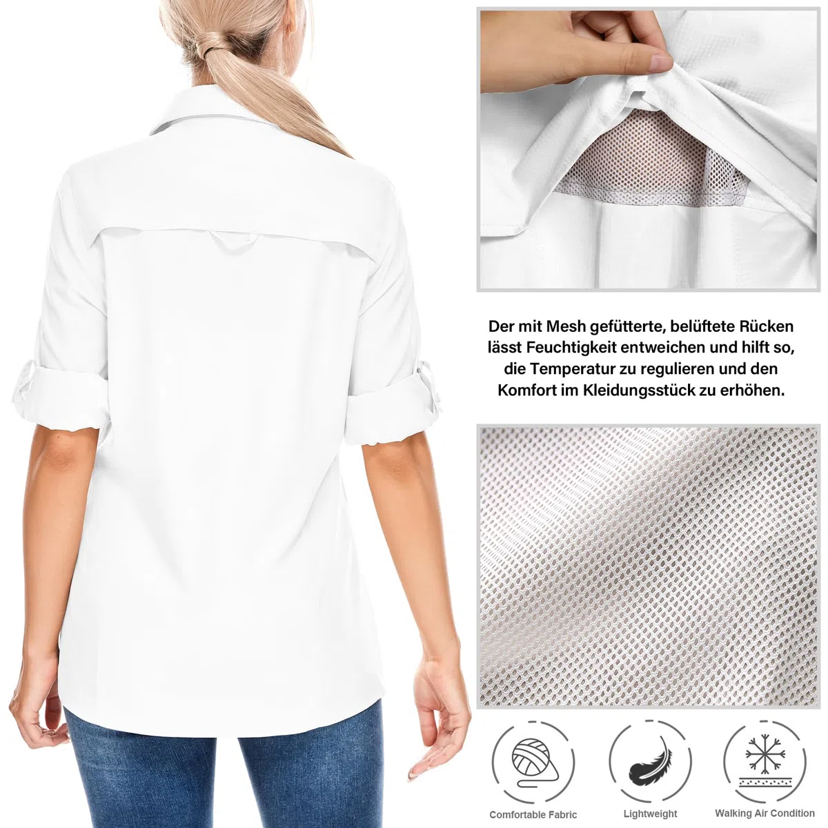 Camicia da donna UPF 50, protezione UV, a maniche lunghe, da donna, traspirante, ad asciugatura rapida, per escursioni, casual, per lo sport, 5077