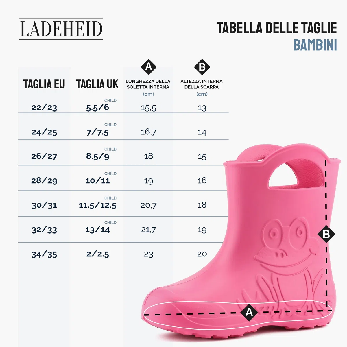Ladeheid Stivaletti Pioggia Bambino in EVA Termici, Invernali Stivali Pioggia Bambina Calzino Interno con Bottoni e Motivo a Rana, Scarpe Bambino LA-CA-04