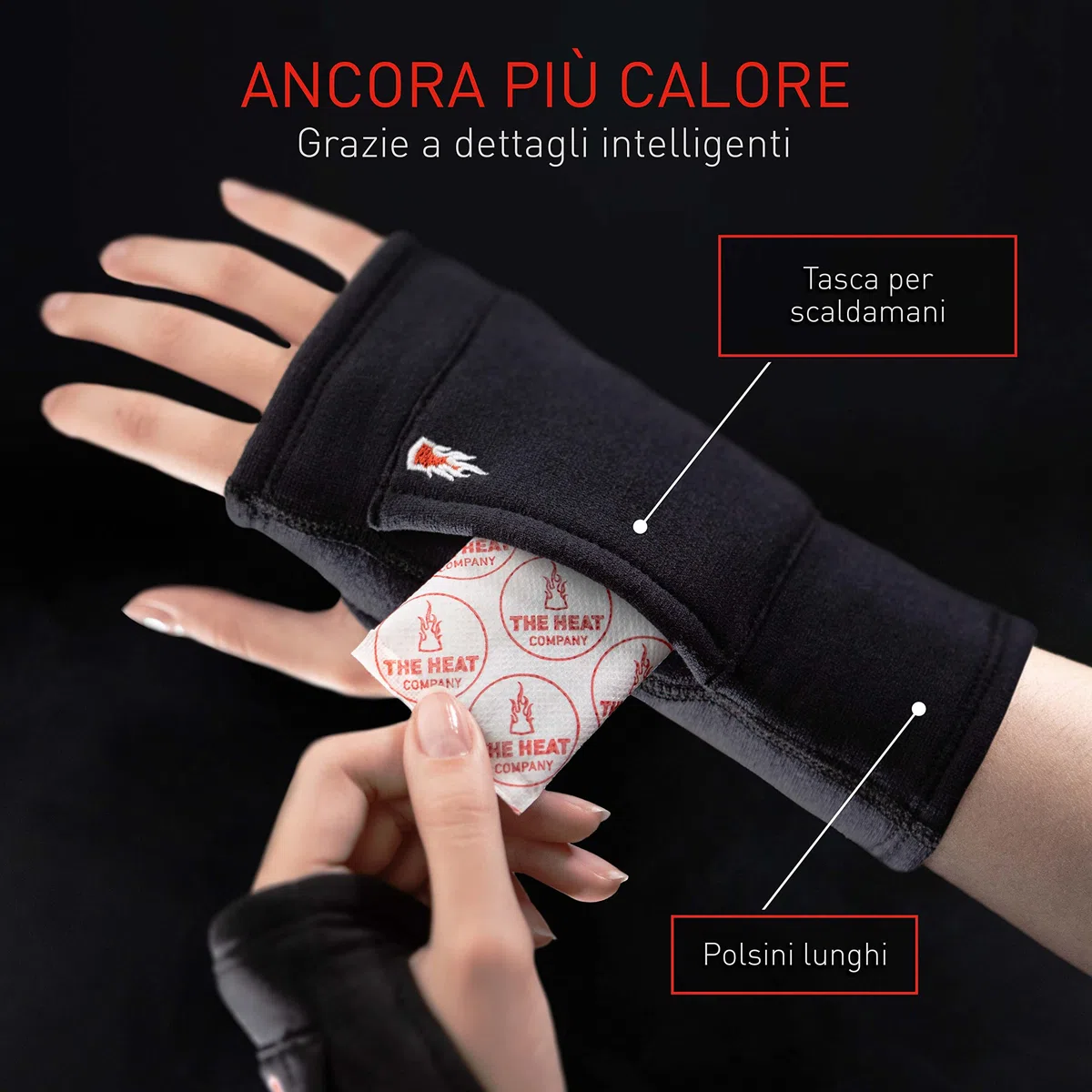 THE HEAT COMPANY - MERINO TUBE - guanti senza dita lana merino - qualità premium - guanti mezze dita per donna e uomo - guanti scaldapolsi per l'inverno - unisex