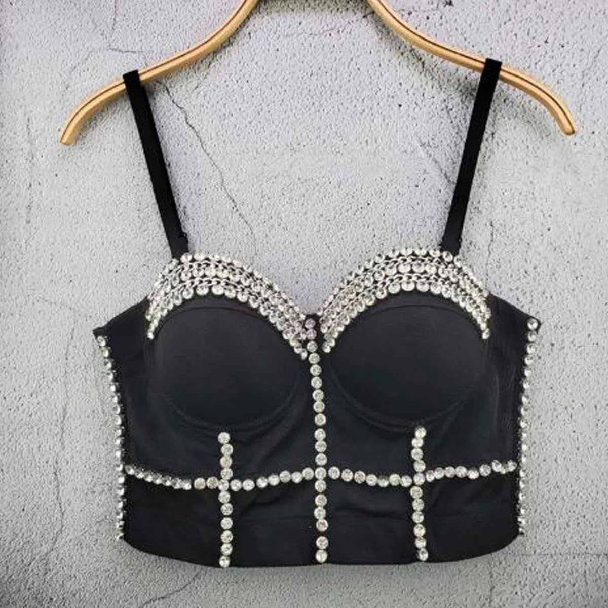 Reggiseno da donna clubwear party punk gotico corsetto push-up con strass diamante cime