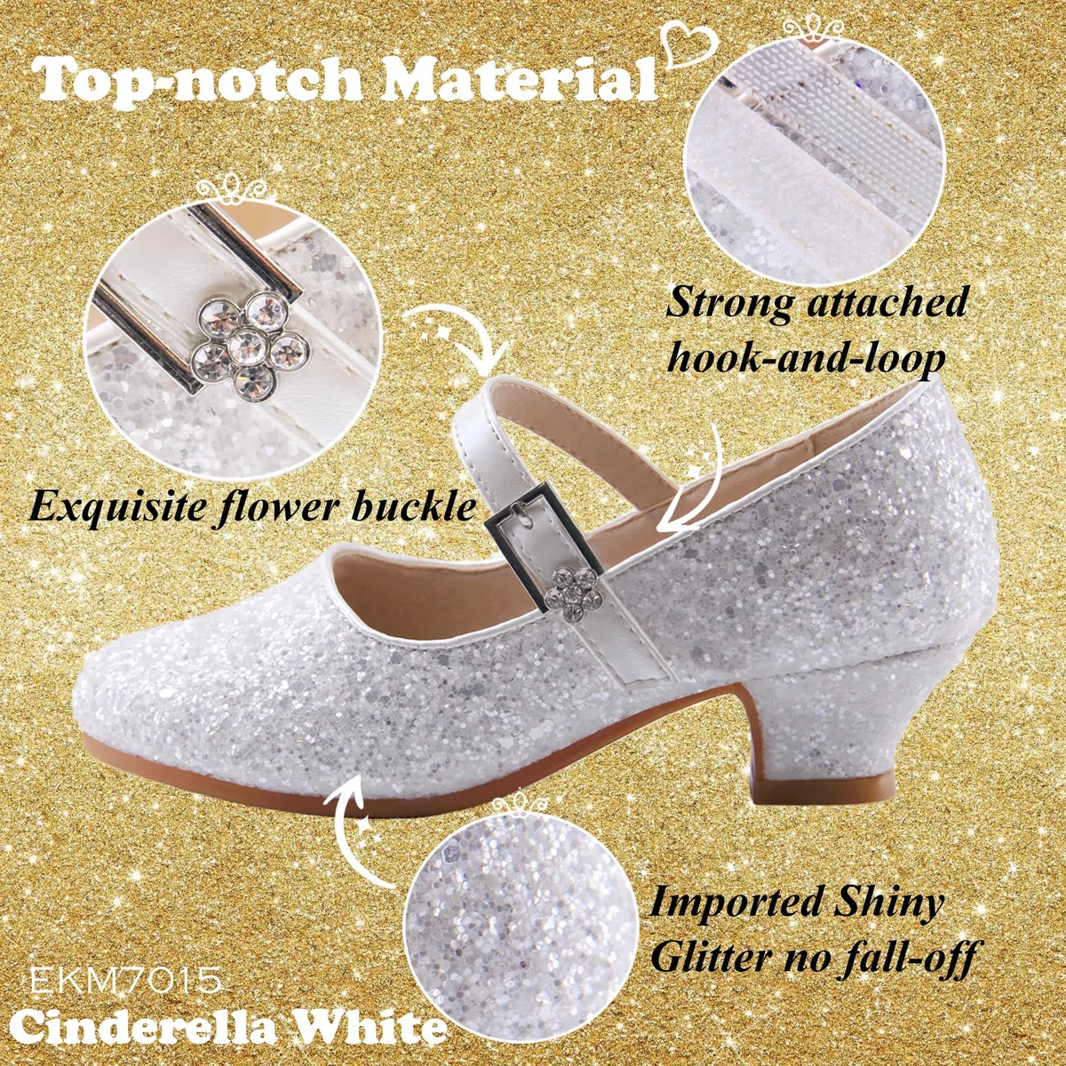 EIGHT KM Scarpe con Tacco Principessa Eleganti Lucente Comunione Cerimonia Ballerine Bambina Tacchi Ragazza EKM7015