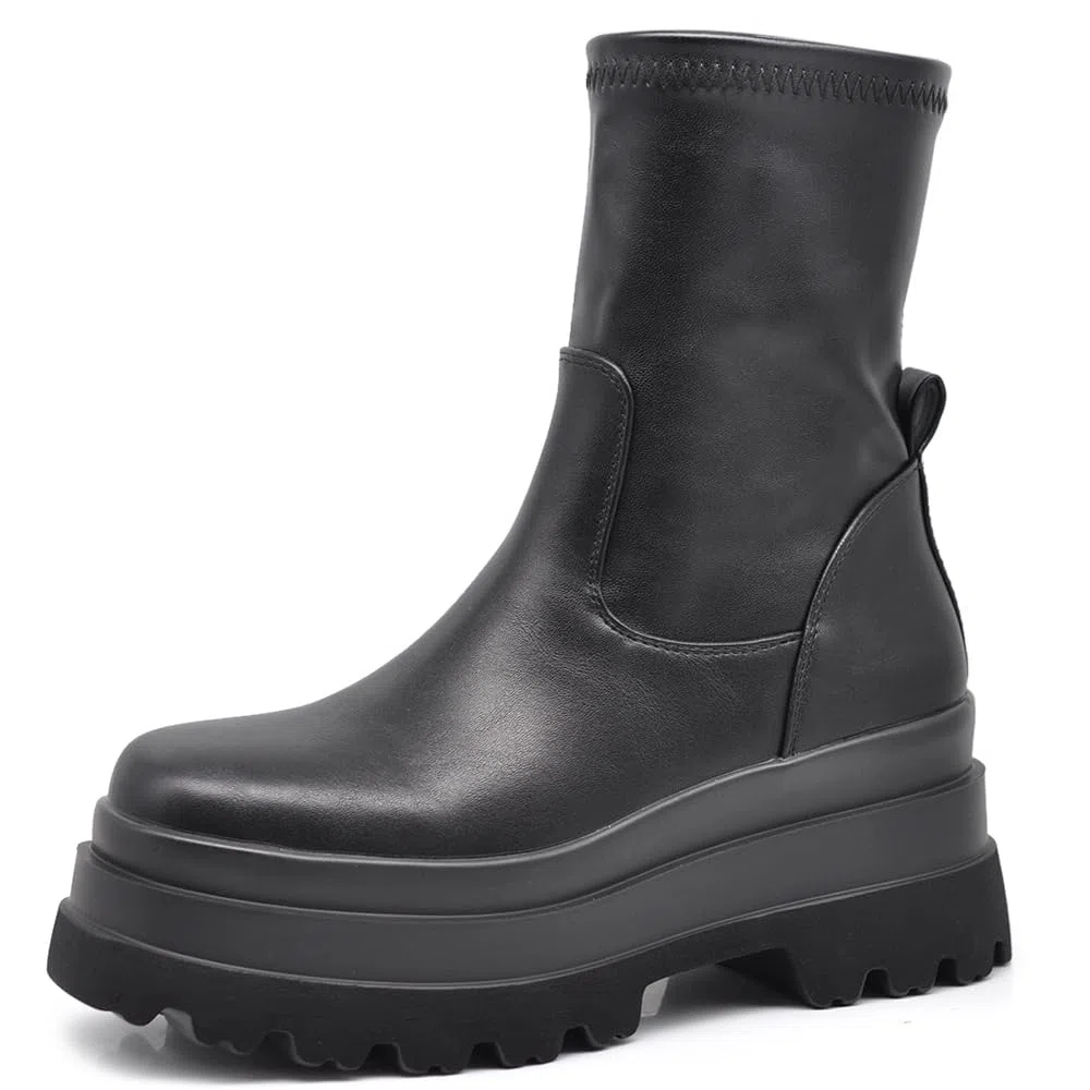IF FASHION Stivali Stivaletti Scarpe Chelsea da Donna Platform Elastico Zeppa XG110