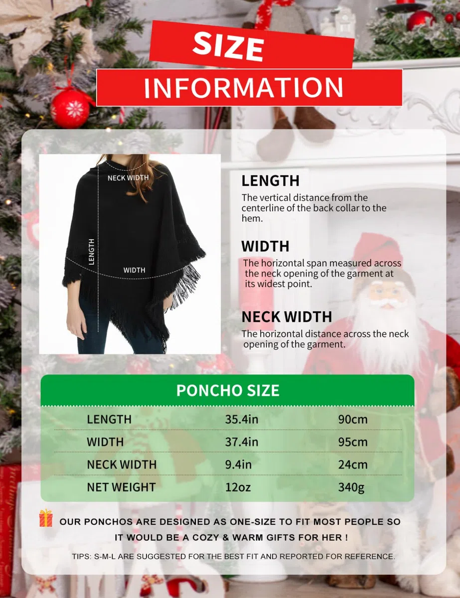 Ferand Poncho da Donna Mantella con Cappuccio e Orlo Sfrangiato