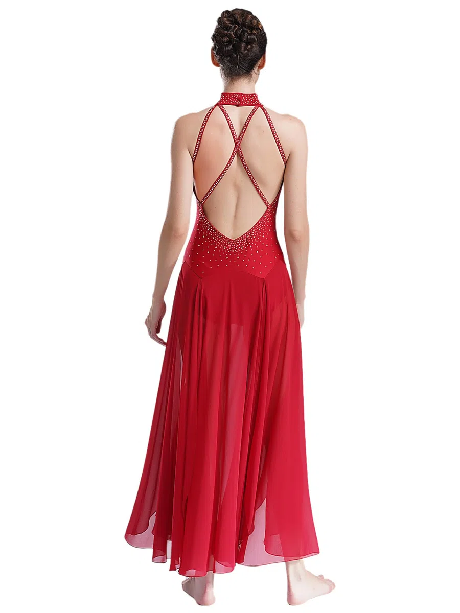 Agoky Vestito da Ballo Lirico per Donna Abito da Pattinaggio Vestito Danza Moderna Contemporanea Abito da Ballo Latino Spettacolo Gare di Ballo