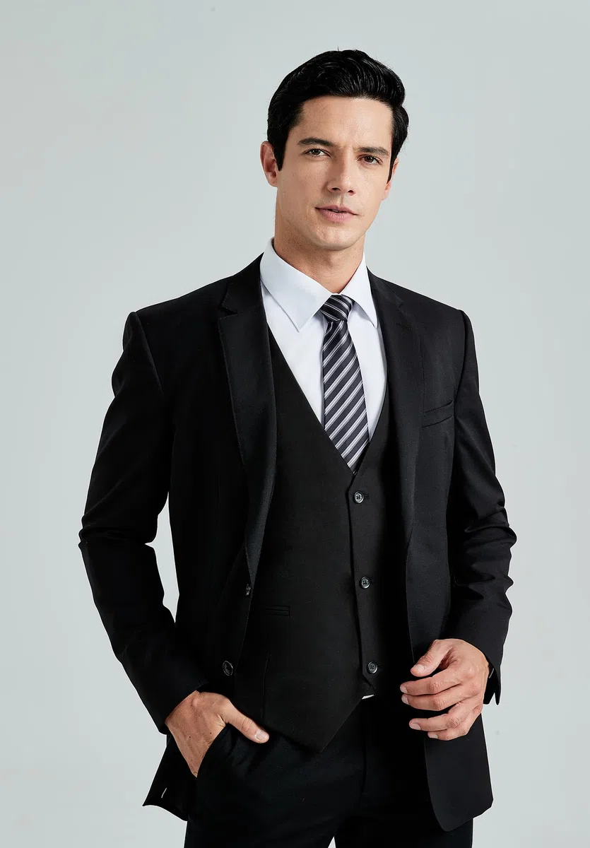 HISDERN Gilet Abito Uomo Formale Panciotto Uomo Elegante Classico Cotone Matrimonio Panciotti in Tinta Unita Con Tasche XS-4XL
