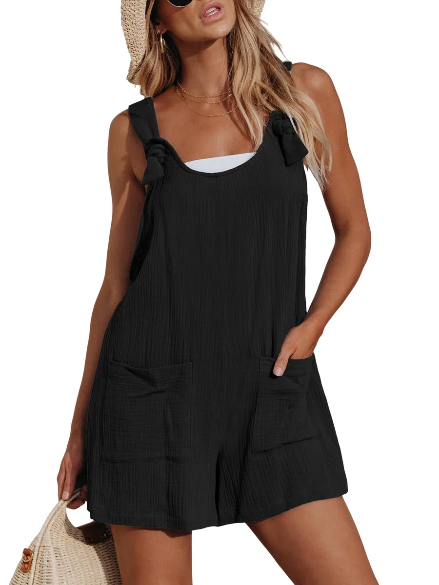 CUPSHE Tuta da donna scollo a U senza maniche pagliaccetto gamba larga tasche anteriore corta tuta estiva spiaggia pantaloni sciolti