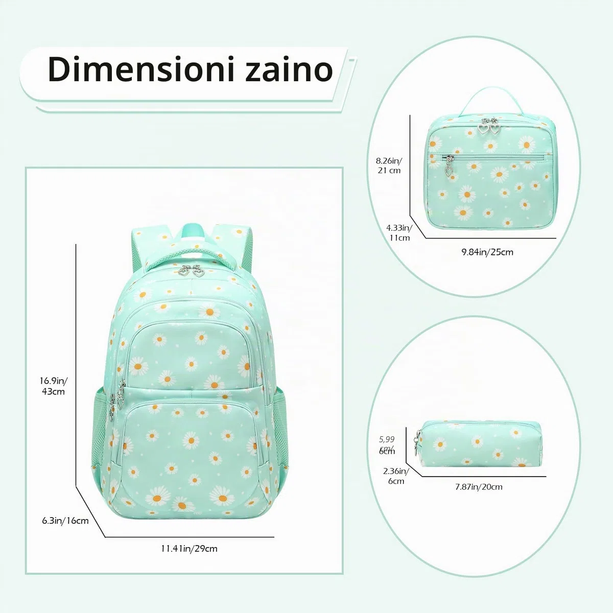 Zaino Ragazze per Scuola Elementare Media Superiore Zaini Ragazza 3 Pezzi con Borsa Termica Astucci Matite Borsa Scuola Ragazzi Zainetti Set per Bambini Zaini Scolastici per PC Portatili