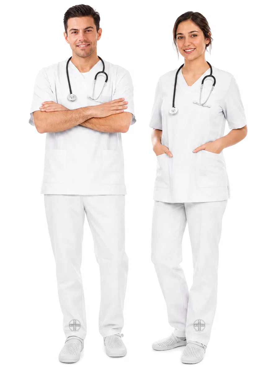 AIESI® Divisa Sanitaria uomo donna in cotone 100% sanforizzato pantaloni e casacca scollo a V