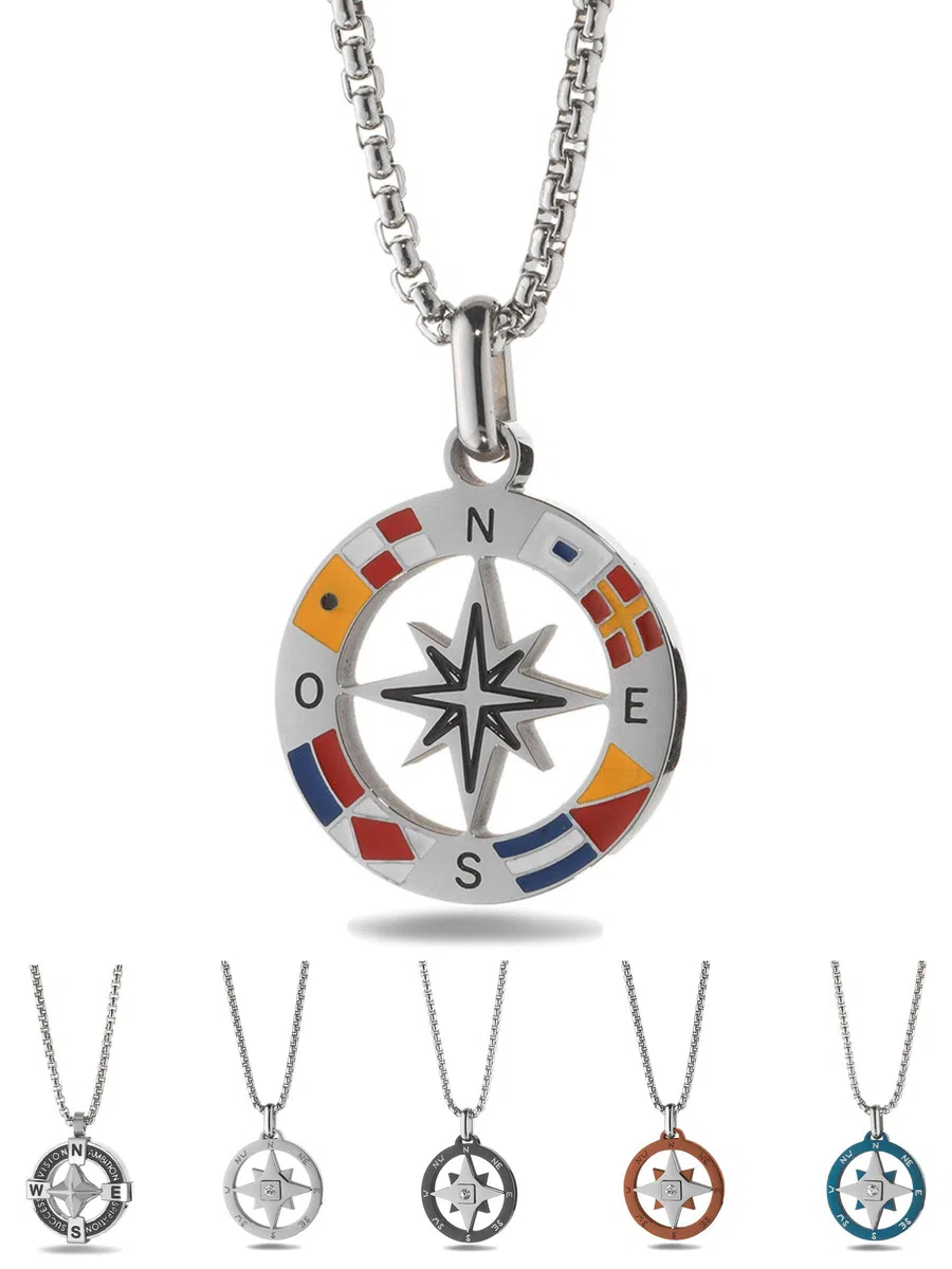 inSCINTILLE Collana Uomo Acciaio Ciondolo Rosa dei Venti, Lunghezza Regolabile 48-53 cm, Confezione Regalo Inclusa, Collanina Uomo Pendente, Catenina