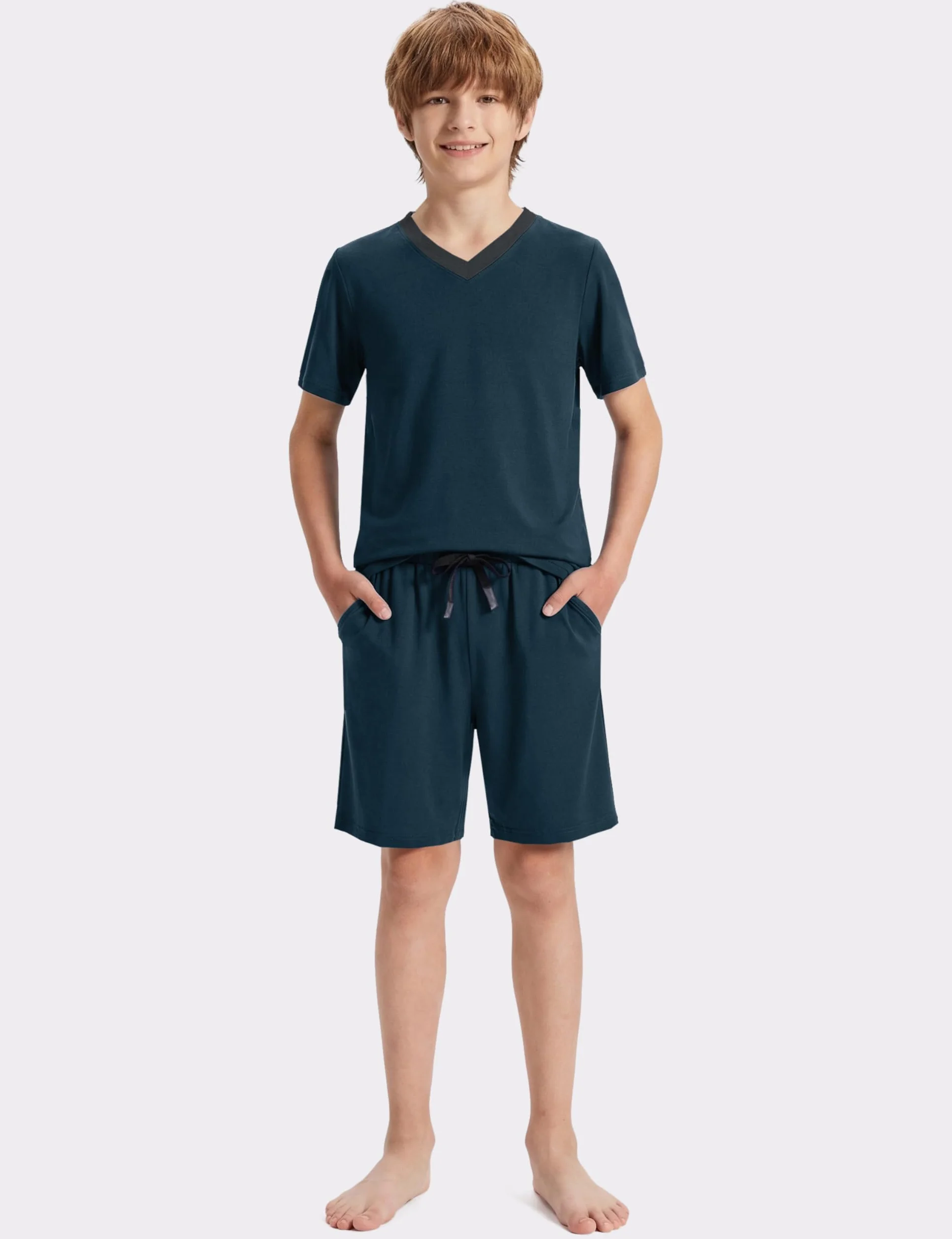 MoFiz Pigiama Ragazzo Cotone Estate Set di Pigiami Due Pezzi con Scollo a V Manica Corta Maglie Pigiama e Pantaloncini Bambini e Ragazzi 8-18 Anni
