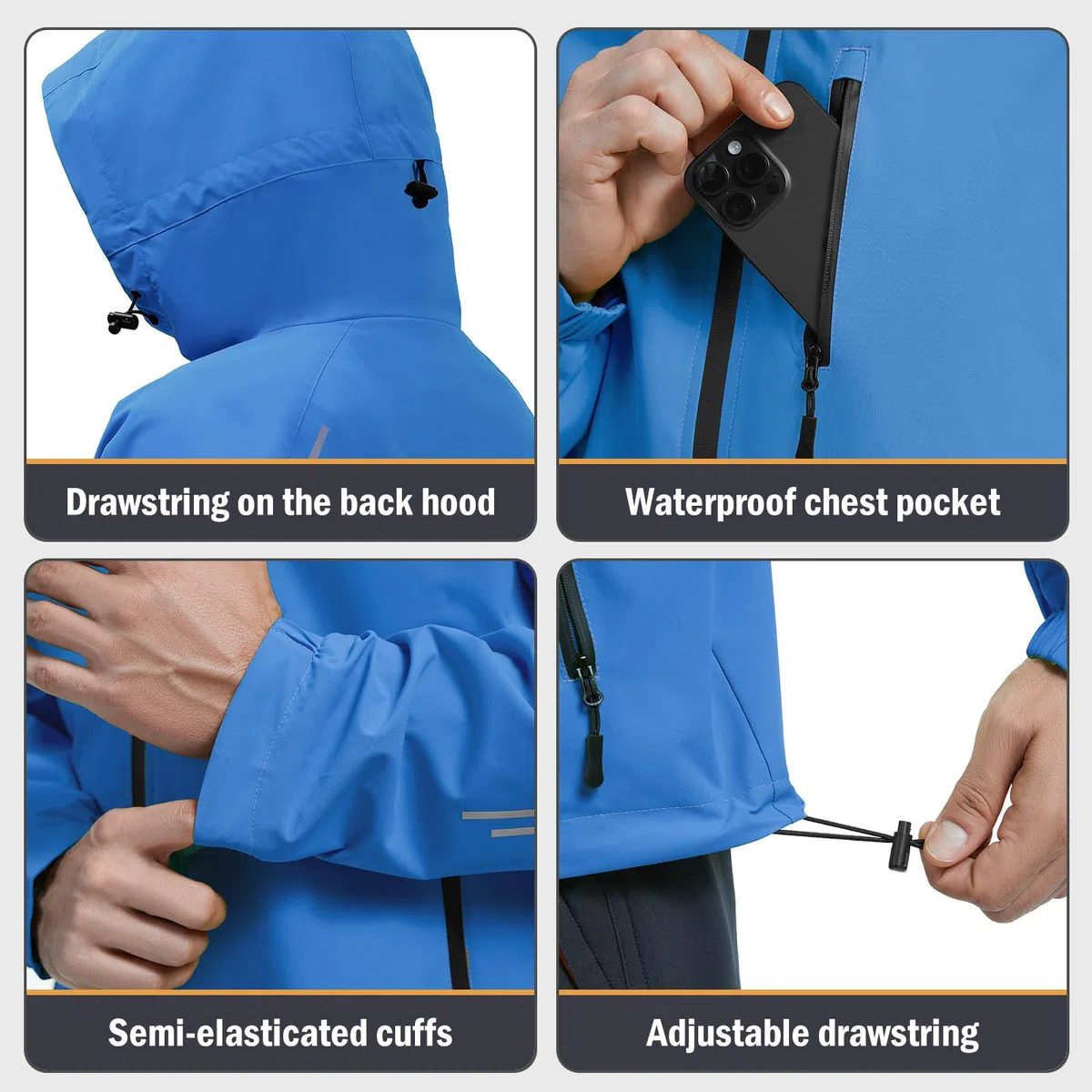 UMIPUBO Giacca Impermeabile Per Uomo Antipioggia Cappotto Da Pioggia All'aperto Resistente Al Vento Riflettente Respirante Leggera Pieghevole Con Cappuccio Per Corsa Trekking