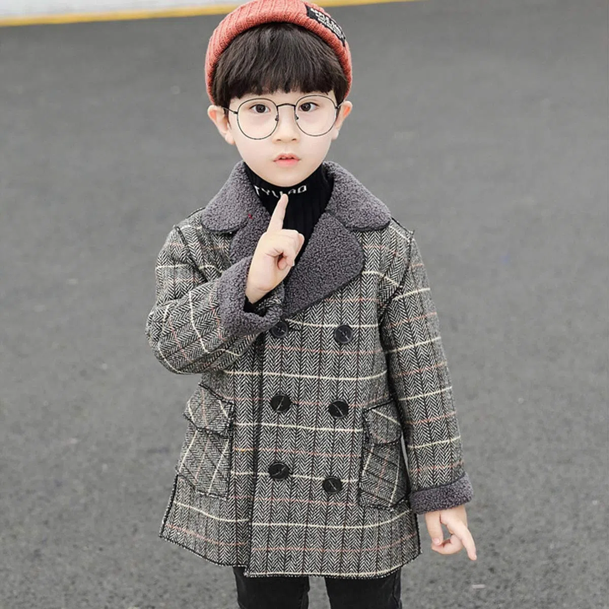 amropi Bambini Ragazzi Inverno Cappotto Doppio Petto Plaid Giacca Imbottita Caldo Capispalla